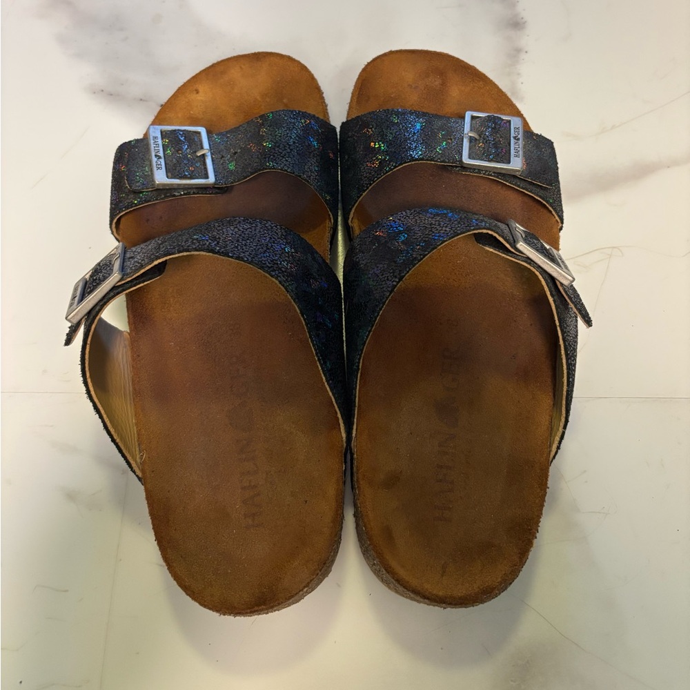 Haflinger Black Sandals with Silver Buckles